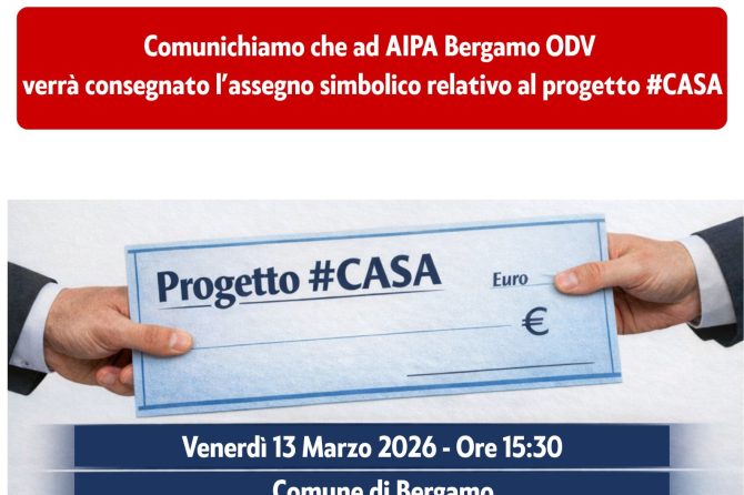 Consegna dell&rsquo;assegno simbolico per il progetto #CASA presso il Comune di Bergamo